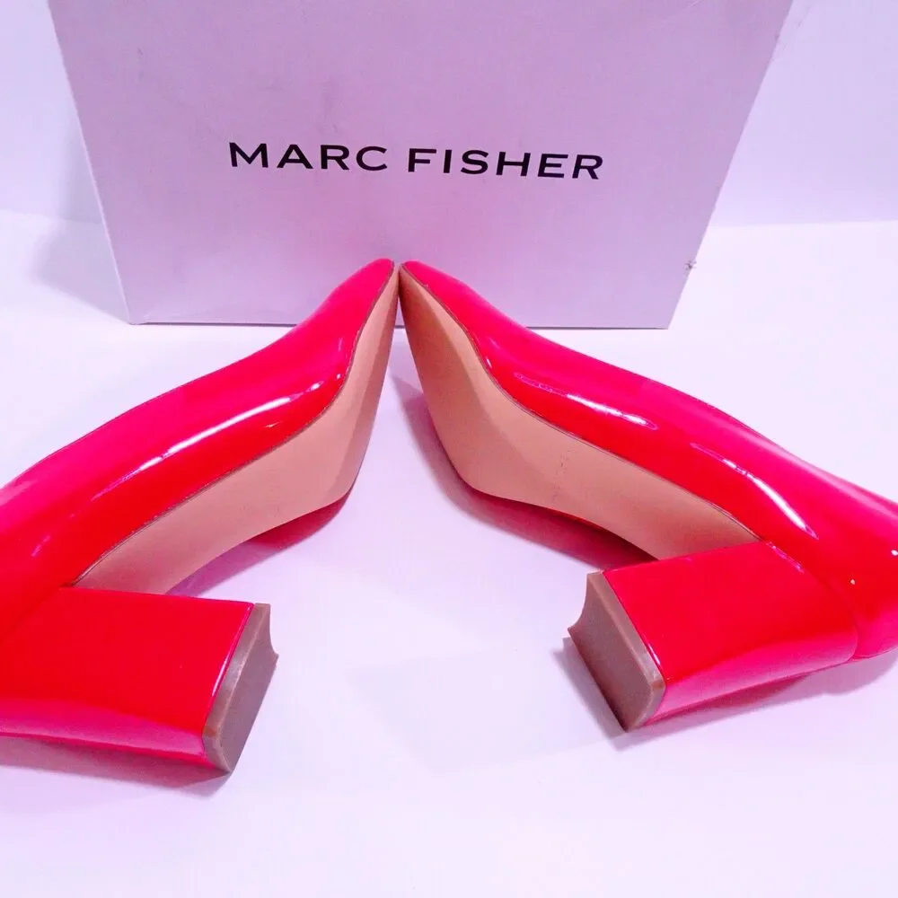 Marc Fisher Women's Keri 2 Patent block heel Pumps NIB 8.5 Vibrant Red
